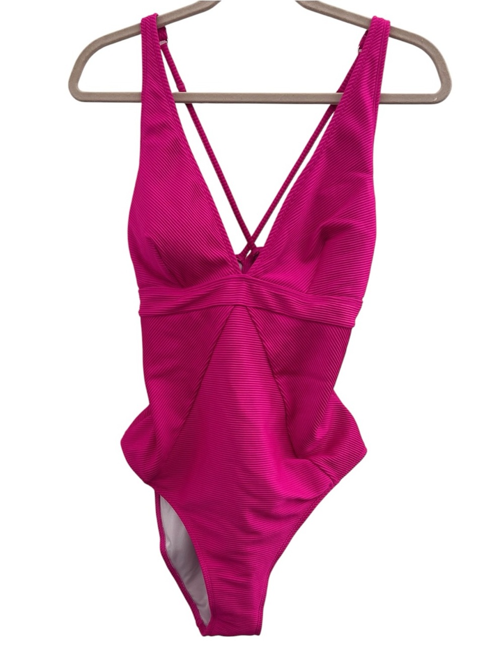 CUPSHE Ribbed Hot Pink One Piece Swimsuit Size Large NWT